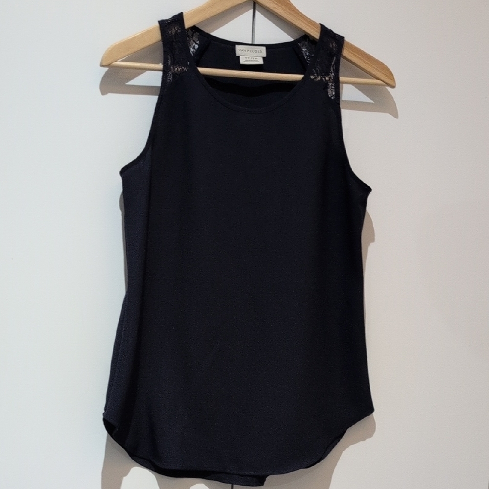 Van Heusen Elevated Basic Navy Lace Detail Sleeveless Tank Top Size Xs P2P 18"